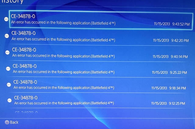 Erros no PS4