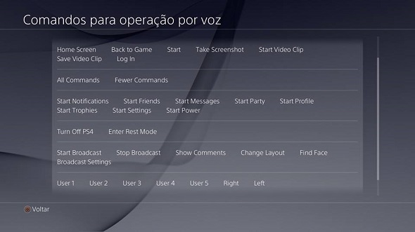 Imagem 11 – comandos de voz PS4
