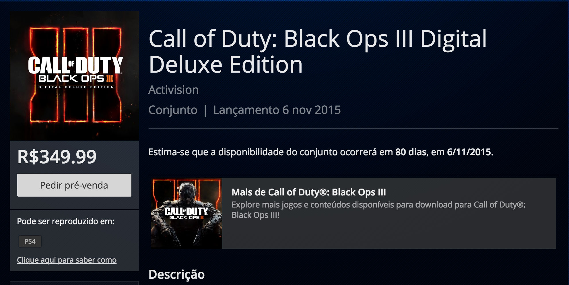 Preço Black Ops III