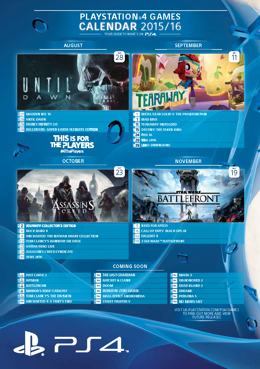 Lançamentos PS4 2015-2016