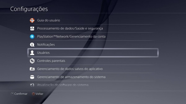 usuários configurações