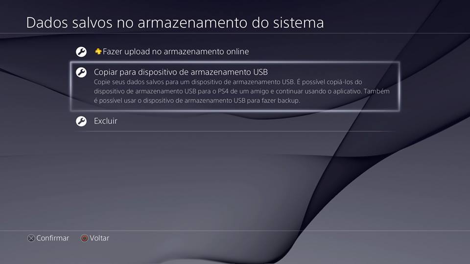 Recursos do PS4 - Copiar no disp. USB