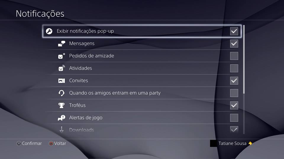 Recursos do PS4 - Notificações