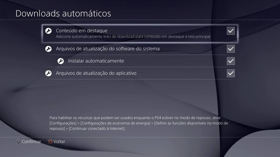 Recursos do PS4 - Downloads automáticos