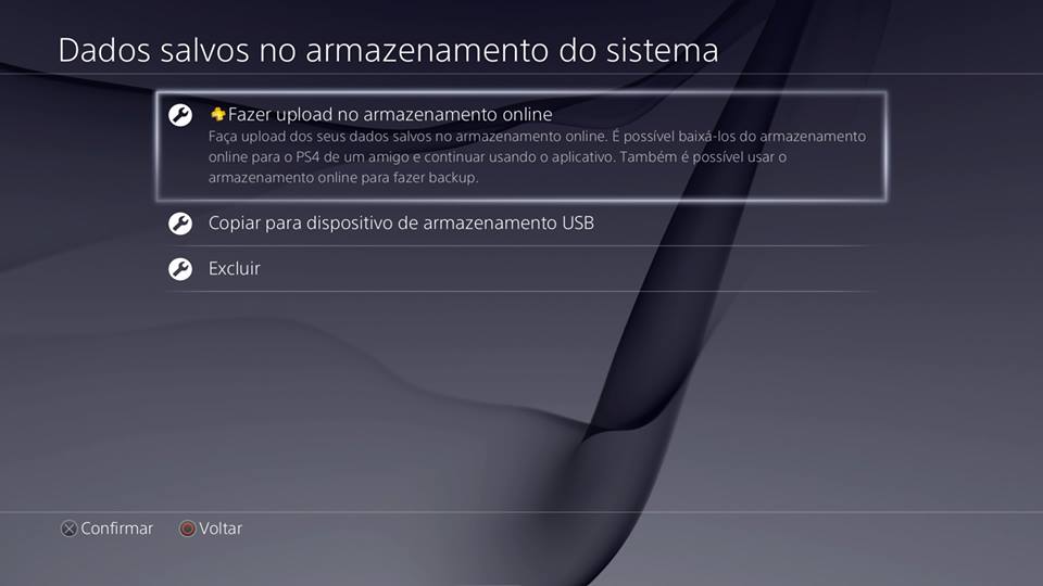 Recursos do PS4- Upload no armazenamento online