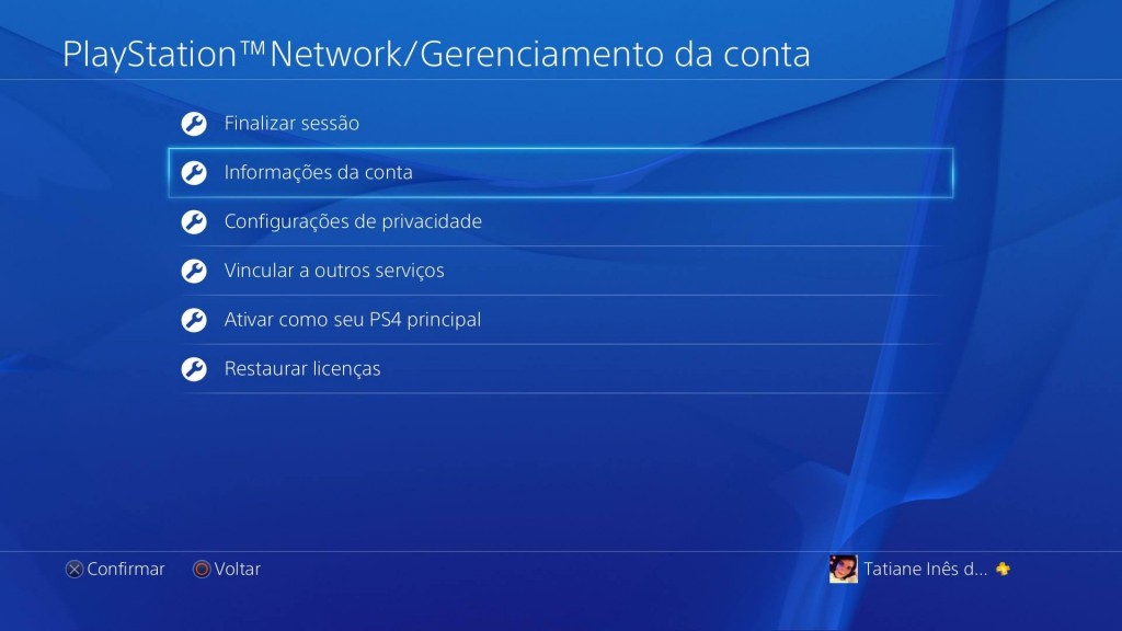 Gerenciamento da Conta PS4