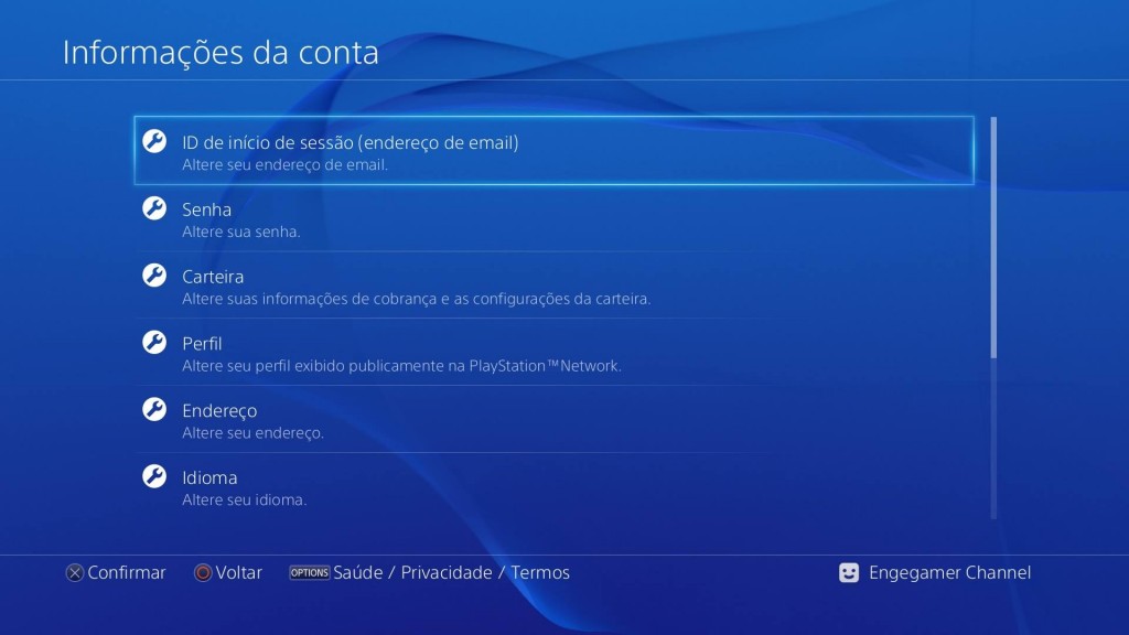 Informações da conta PS4