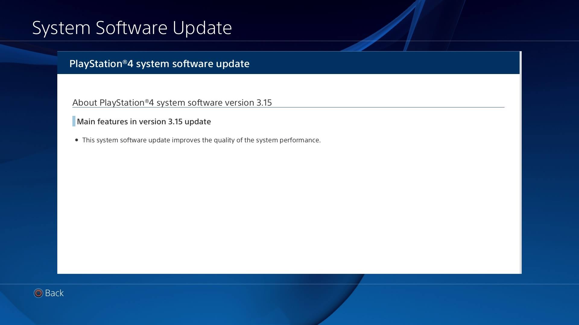 Update 3.15 PS4