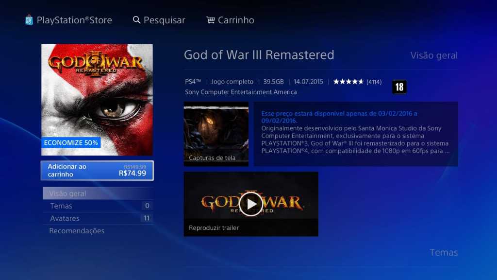 Promoção PSN God of Warr