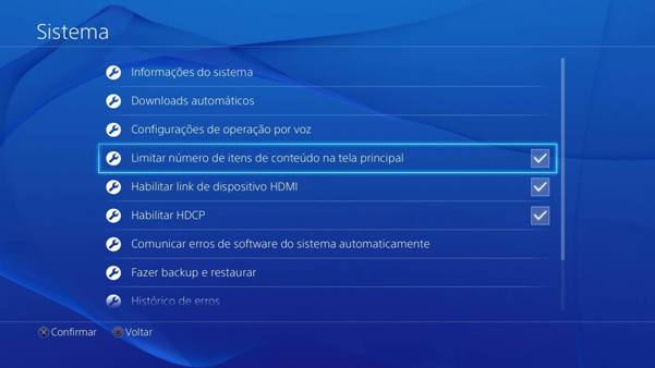 Sistema tela inicial PS4