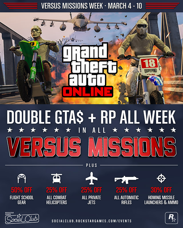 Rockstar Games oferece recompensas em dobro para GTA V Online 1 Versus Missions