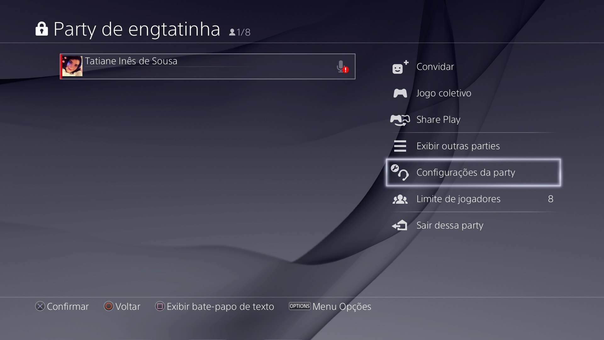 Configurações da Party
