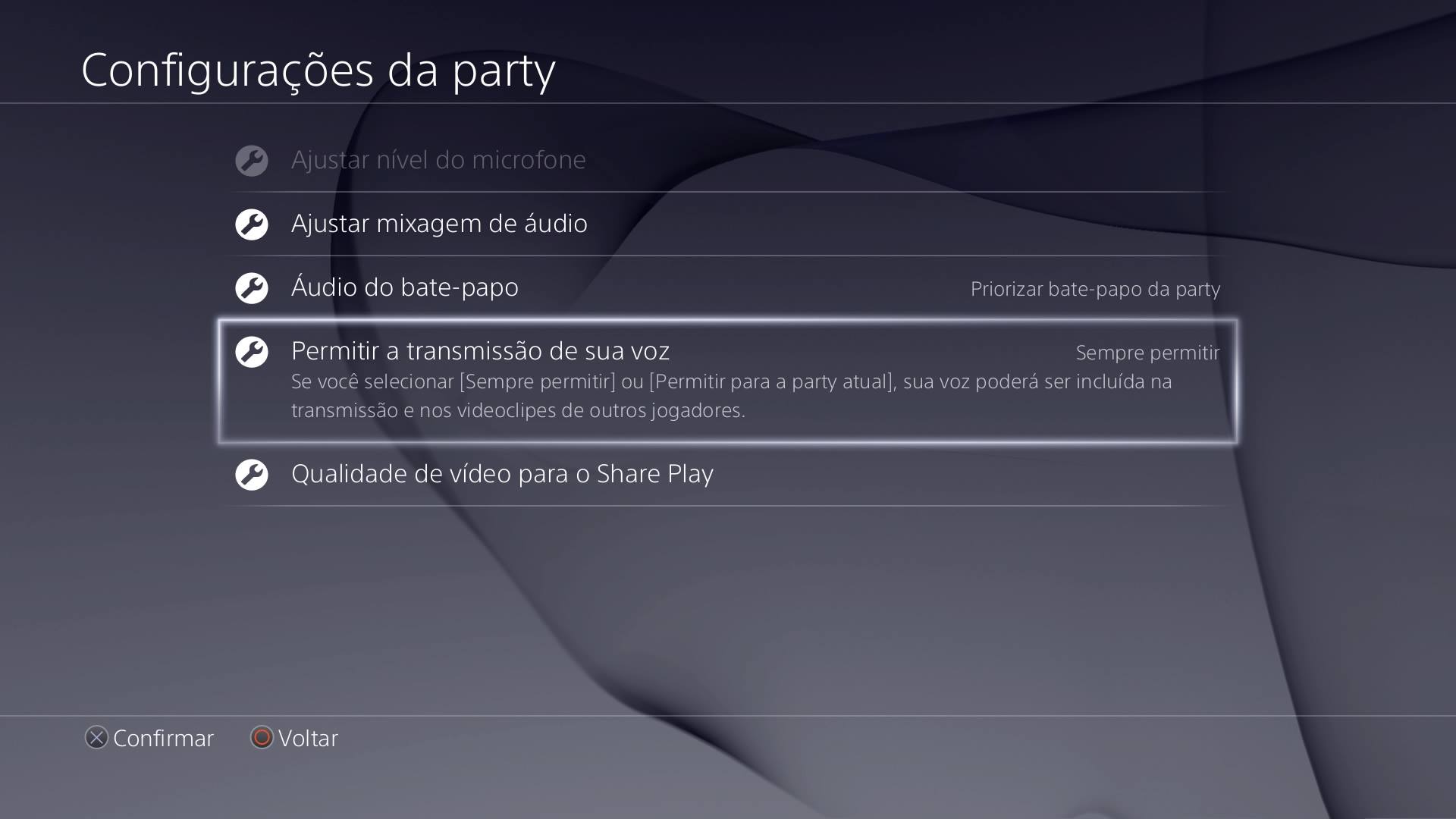 Permitir compartilhamento áudio party