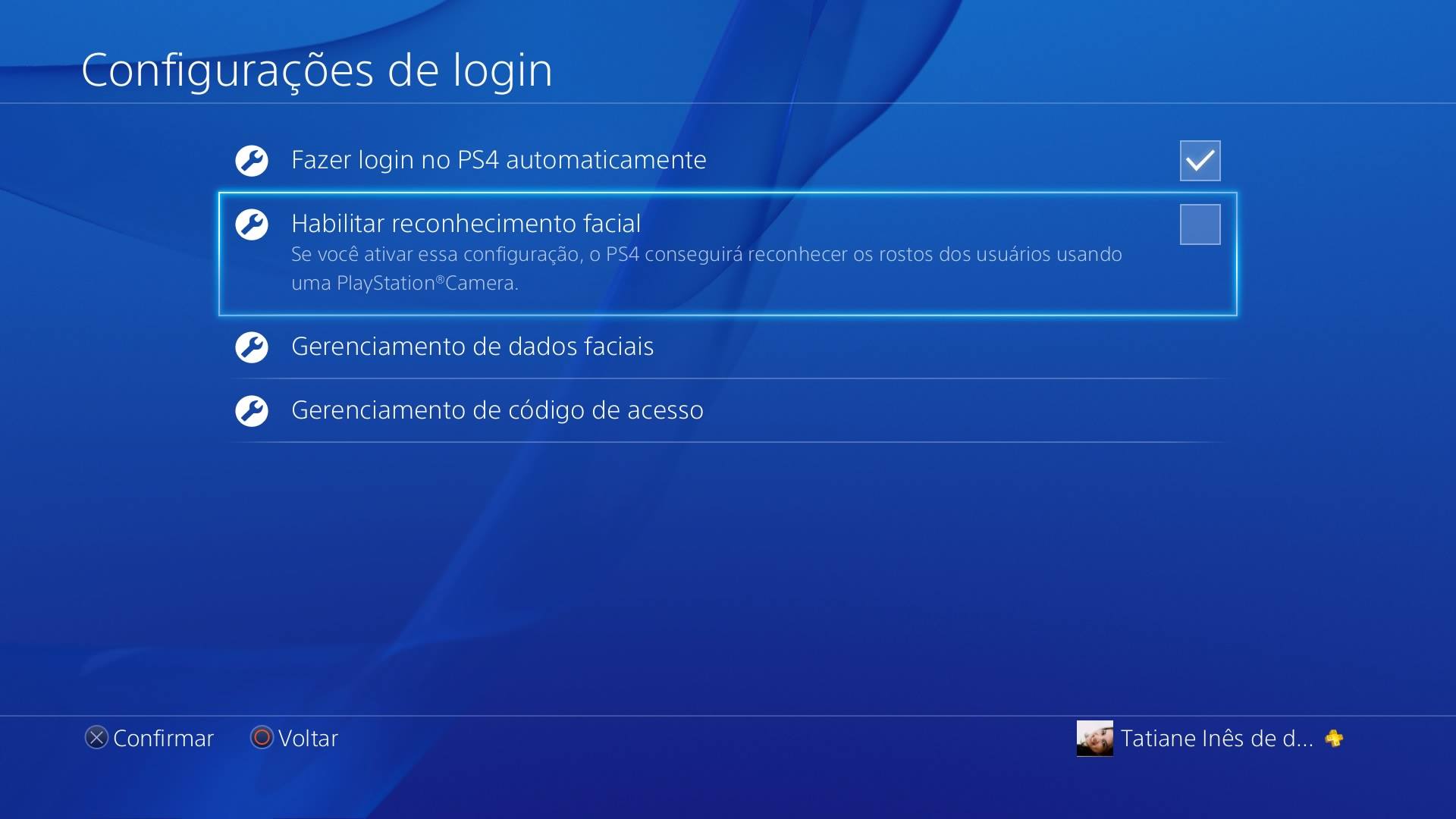Como configurar senha de acesso para usuário no PS4 3 Reconhecimento facial PS4