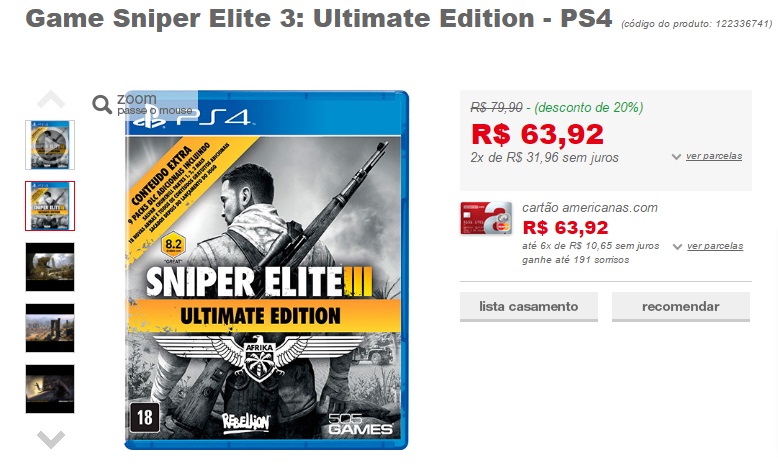 Promoções da Semana: Veja os melhores preços #8 5 Sniper Elite III - Americanas