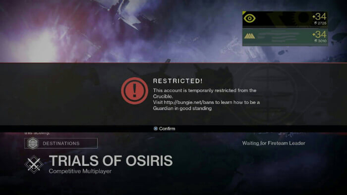 Trapaceiros foram banidos em Destiny