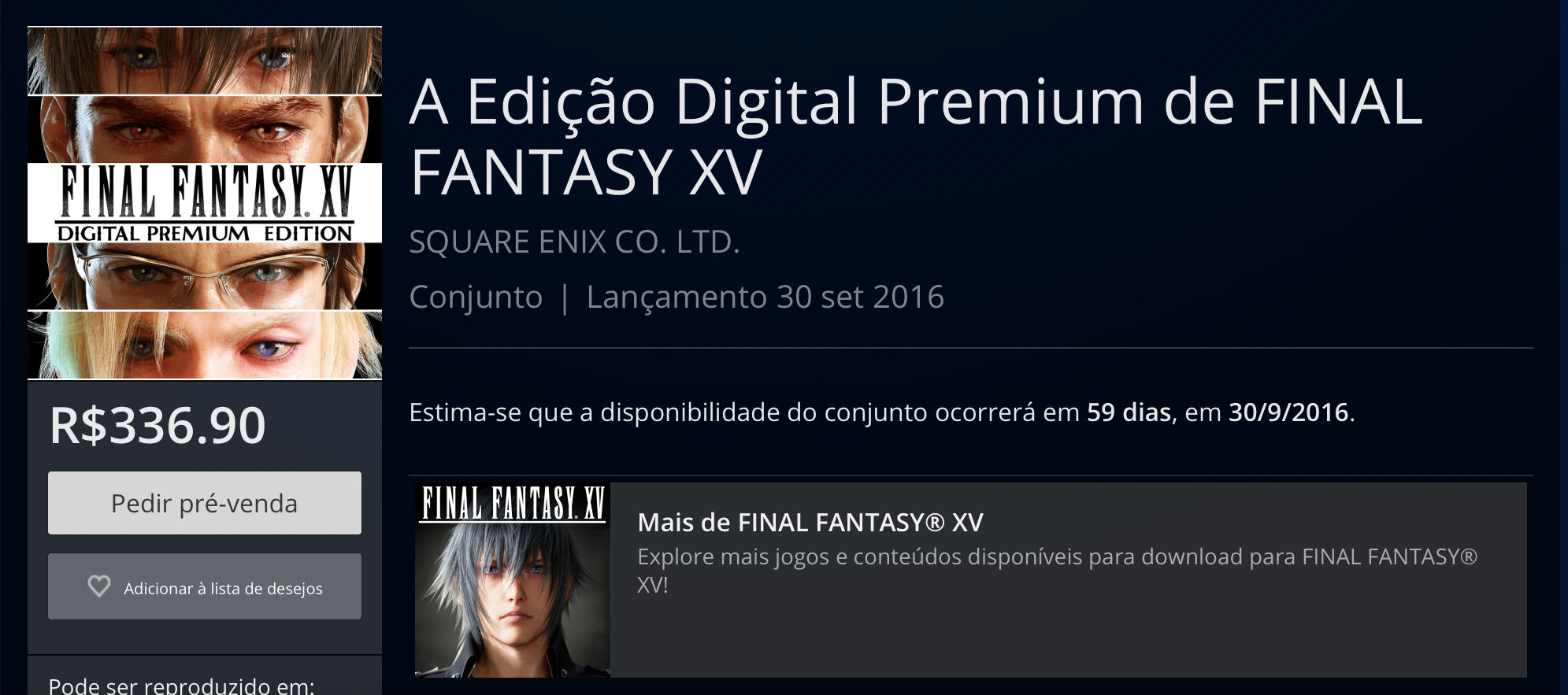 Resident Evil 4 Gravity Rush 2 entram pré-venda na PSN 3 Final Fantasy XV_pre-venda