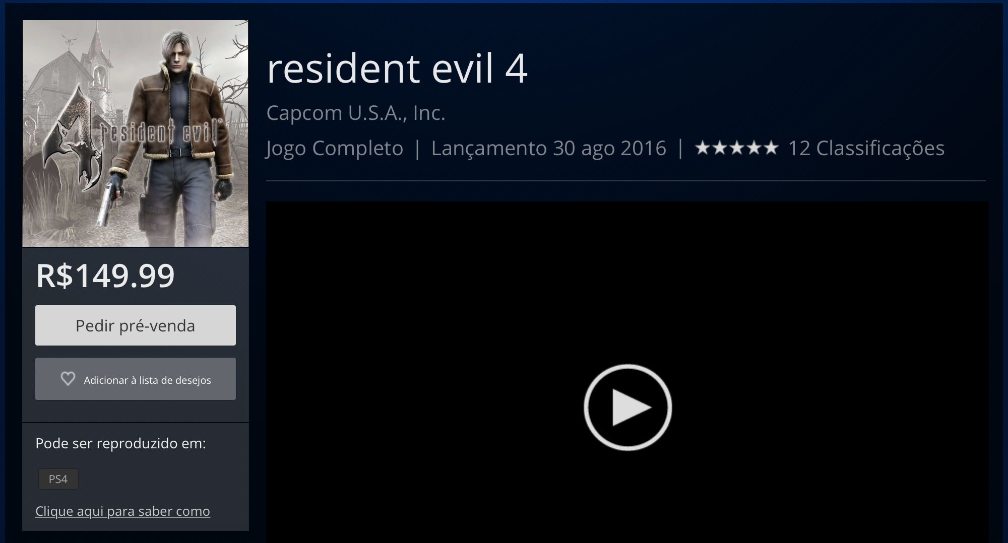 Resident Evil 4 Gravity Rush 2 entram pré-venda na PSN 1 Resident Evil 4_pre-venda