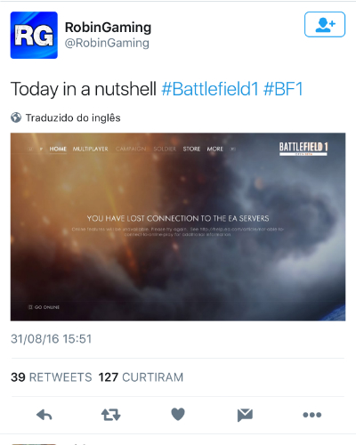 EA enfrenta ataque nos servidores do Beta de Battlefield 1 1 Battefield 1 Beta Twitter