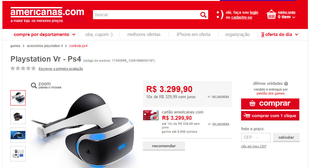 PlayStation VR já pode ser comprado no Brasil, mas... 2 playstation-vr-americanas