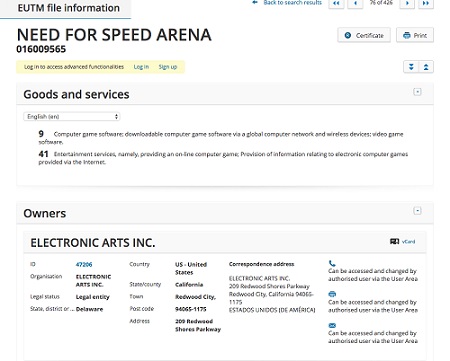Need For Speed Arena - Registro