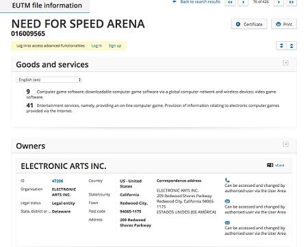 EA registra o título Need for Speed Arena para novo game 1 Need For Speed Arena - Registro